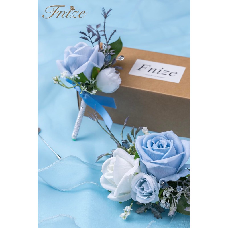 Fnize Blue Corsage and Boutonniere Set for Bride Groom Bridesmaids