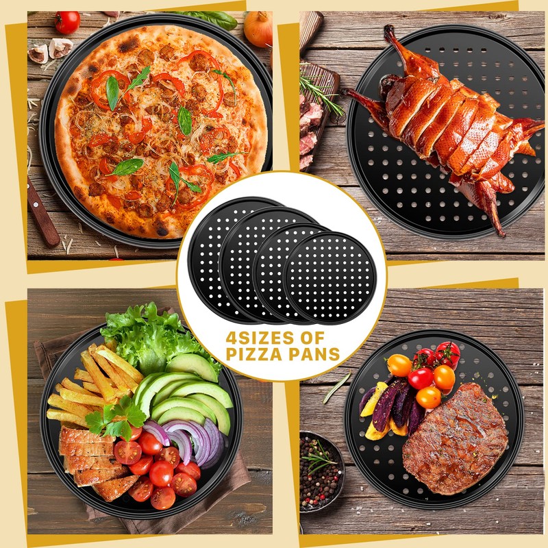 Vruomi 4Pcs Pizza Pan with Holes,Non-Stick Pizza Pan,Perforated Pizza Tray,Round