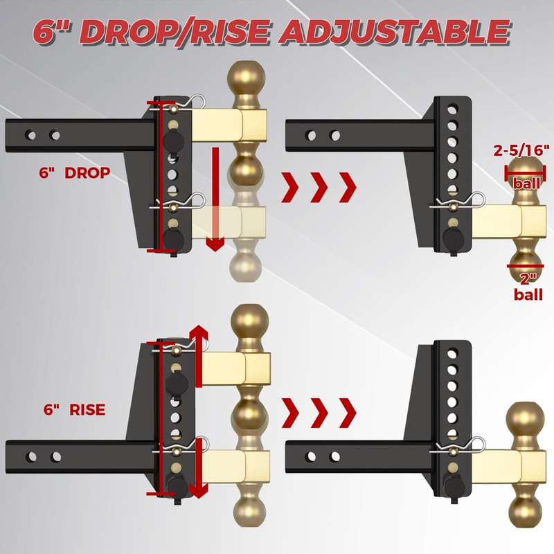 Adjustable Trailer Hitch, 2 Inch Receiver Hitch, 6 Inch Drop