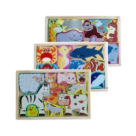 BEACENOV Montessori Wooden Animal Jigsaw Puzzle Toys for Toddler 2 3 4 Year Old, Toddler Montessori Educational Toys for Baby Girls or Boys Gift, Cute Wooden Animal Jigsaw Puzzles, Set of 3