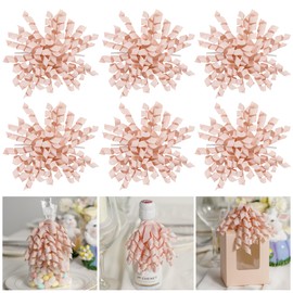 AIMUDI Rose Gold Curly Bows 4" Self Adhesive Pink Gift Bows Curly Ribbon Bows for Gift Wrapping Twist Tie Bows for Treat Bags Gift Basket Baby Shower Wedding Party Decorations - 6 Counts