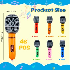 48 Pack Inflatable Microphones Blow up Microphone Bulk Pretend Inflatable Microphone Props Toys for 80s 90s Musical Concert Themed Cosplay Stage Party Role Play