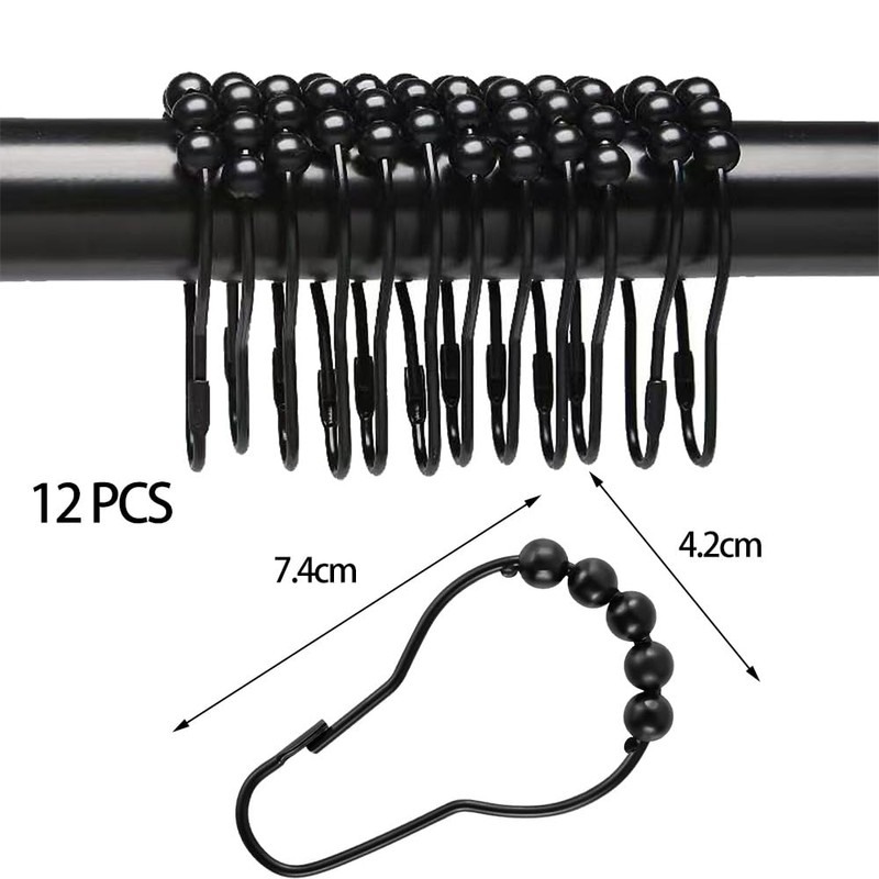 12 Pack Shower Curtain Hooks Rings,Stainless Steel Roller Balls Bath