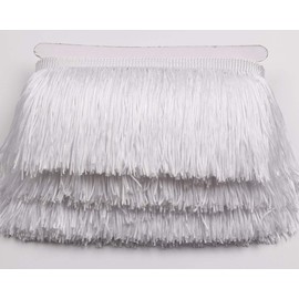 HEARTWISH Fringe Trim Lace Polyerter Fibre Tassel 4inch（″） Wide 10 Yards Long for Clothes Accessories and Latin Wedding Dress and DIY Lamp Shade Decoration Black (White)