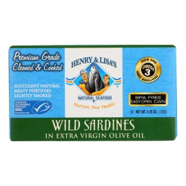 UD_Henry and Lisa's Natural Mackerel Wild Sardines in Extra Virgin Olive Oil 4.25 oz Case of 12 Halal Certified
