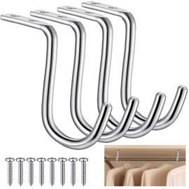Gisafai 4 Pcs Closet Rod Center Supports 1-1/2 Inch Heavy Duty Metal Wall Mount Brackets for Shelf Closet Rod Clothes Storage(Silver)