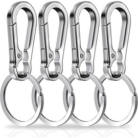 4PCS Keyring Clips - Key Ring Hoop - Metal Carabiner Keychain - Quick Release Key Holder for Keys Bags DIY Use (Silver)