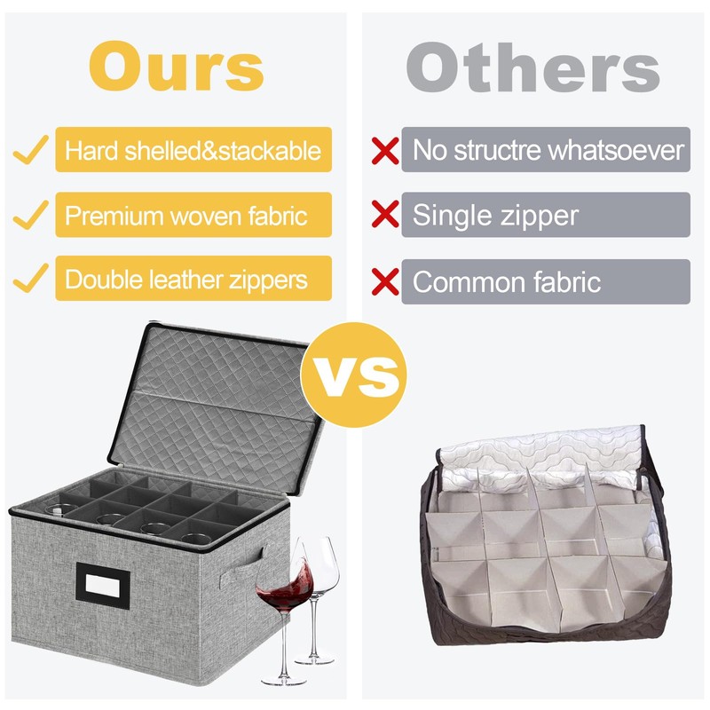 VERONLY Stemware Storage Cases,Quilted Wine glass Storage Boxes with Divider-China