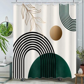 Aipon Green Mid Century Shower Curtain for Bathroom Abstract Boho Shower Curtain Modern Fabric Waterproof Bathroom Curtains (72'' × 72'', Green)