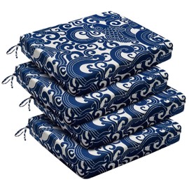 downluxe Outdoor Chair Cushions Set of 4 for Patio Furniture, Water-Resistant Square Corner Patio Chair Cushions with Ties, High Density Foam Outdoor Seat Cushion, 18.5" X 16" X 3", Blue Carp