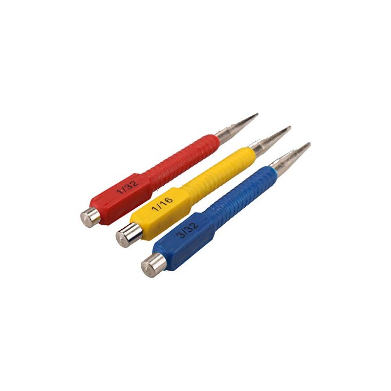 3pc Centre Punch Metal Nail Brads Dot Marking Set Colour