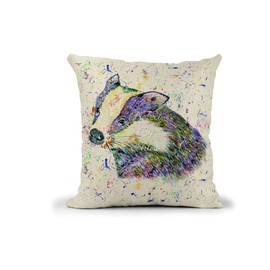 Vixar Badger Watercolour British Wildlife rainbow Art animals Linnen Cushion With filling or cover only, 40x40cm, gift, christmas, Birthday (cover only)