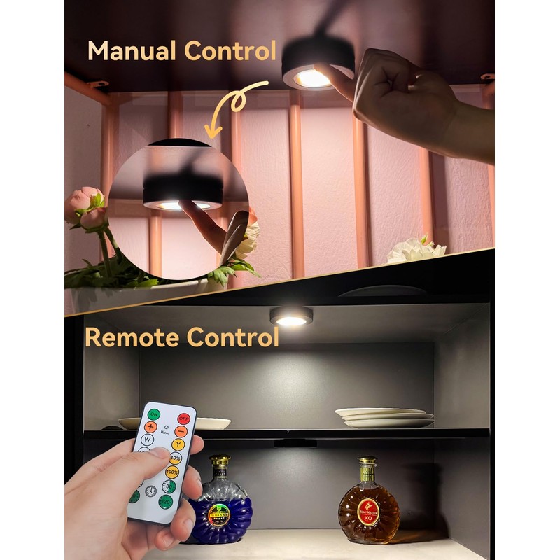 HOLKPOILOT Ultra Thin Puck Lights with Remote, LED Under Cabinet