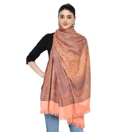 Weavers Villa Women's Pashmina Wool Blend Indian Handicraft Woven Shawls, Scarf, Wraps [Large Size: 40" X 80"] ([Size: 40 X 80 Inches], Peach)