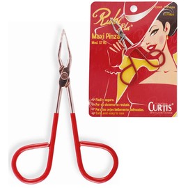 Pinzas profesionales de salón con mango de tijera fácil, las mejores pinzas para cejas para hombres y mujeres; herramientas portátiles de belleza para cabello facial, cabello encarnado, puntos negro; rojo 57R; fabricado en México