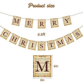 Garland Christmas Decorations Indoor, Vintage Hymns Carols Merry Christmas Banner, Retro Nostalgic Classic Xmas Sign Holiday Decor for Fireplace Mantle Wall Door Home Office Farmhouse Garden Outdoor