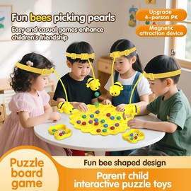 Magnetic Bee Bean Picking & Tabletop Fishing Game，Adjustable Headband, Educational Focus Toy Ages3+, Family Party Travel Games for Indoor/Outdoor
