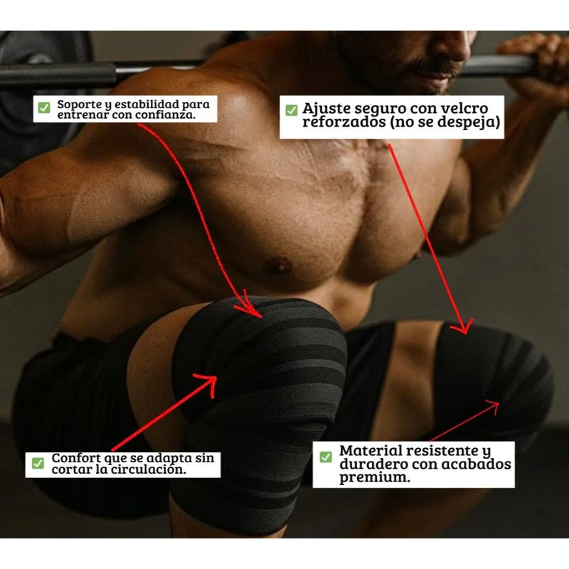 Kit Vendas Para Rodilla Knee Wraps + Coderas +muñequeras Gym
