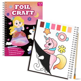 SOOVSY Foil Art Fun Kit for Kids, Foil Craft & Coloring Kit 2-in-1, Princess & Unicorn DIY Craft Activity Kit, Creative Birthday Christmas Travel Toys Gift for Girl Boy Children 4 5 6 7 8 9 Years Old