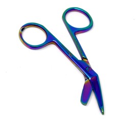 Heavy Duty Multi Rainbow Color Lister Bandage Trauma Shears Scissors + Hemostat Forceps Straight Premium Quality (A2ZSCILAB) (3.5" Scissors + 5.5" Straight Hemostat)