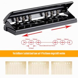 Fhioevt 6 Hole Punch Metal Adjustable DIN A5 A6 A7 Paper Hole Punch with Positioning Marking 6 Sheets Capacity Pocket Hole Punch Binder Puncher for Folder Paper (Black)