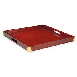 G.E.T. LUX-2121-M Luxury Wooden Serving Tray with Handles, 21" x 21", Mahogany