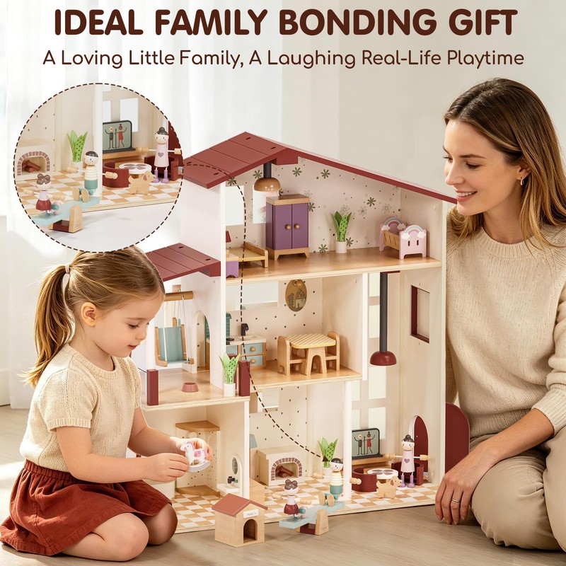 Lehoo Castle Wooden Dollhouse for Girls, Doll House with 5