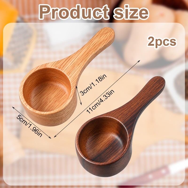 2Pcs Wood Coffee Scoops Acacia Wood Measuring Spoon