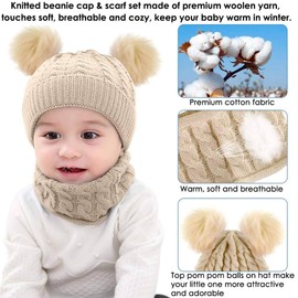 CheChury Unisex Baby’s Winter Hat & Scarf, Children's Set, Loop Scarf, Warm Knitted Hat With Pom Pom, Knitted Winter Scarf, Slip-On Hat For Children Aged 1-3 Years -