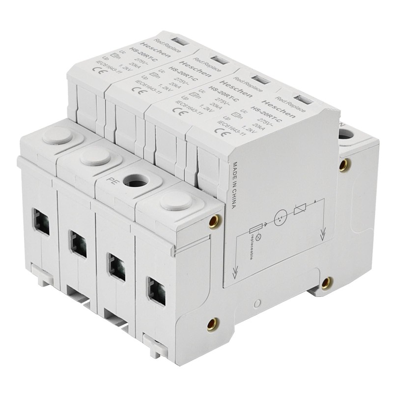 Heschen Surge Protector SPD, HS-20RT-C, 4P 275VAC 20KA, Integrated Replaceable