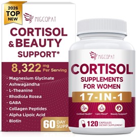 Migcopat 17-in-1 Cortisol Supplements for Women, 8322mg with Collagen, Magnesium Glycinate, Ashwagandha, L-Theanine for Relaxation, Stress and Sleep Support, Cortisol Reducer for Women- 120 Capsules