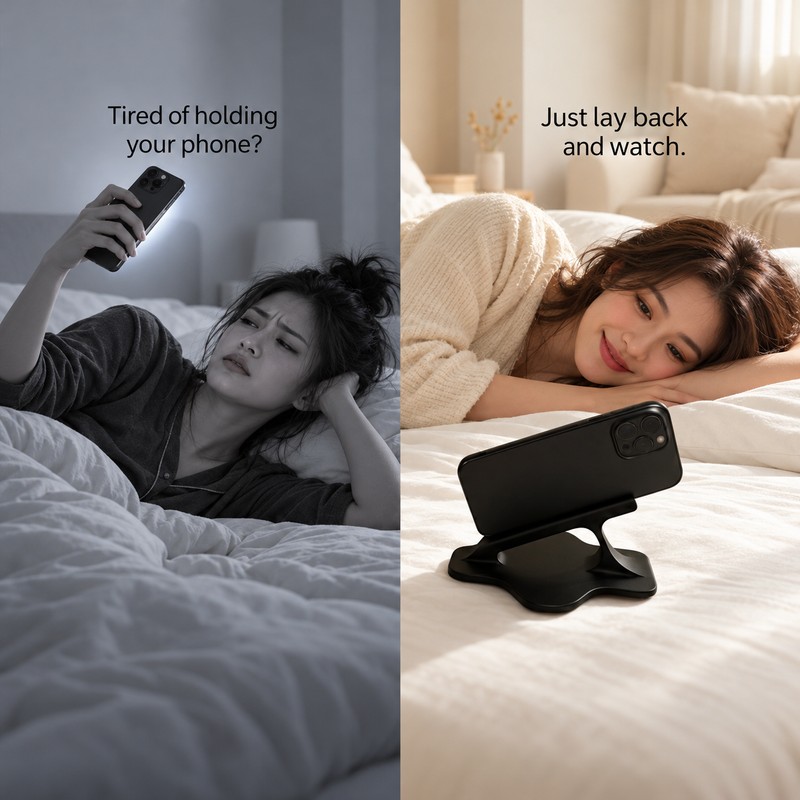 Hands-Free Phone Stand for Bed – Stable Ergonomic Side-Lying Phone