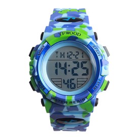 YFWOOD Kids Digital Watch,Waterproof Outdoor Watches, Children Casual Electronic Analog Quartz Wrist Watches with Silicone Band Luminous Alarm Stopwatch for Boys -Camouflage Blue