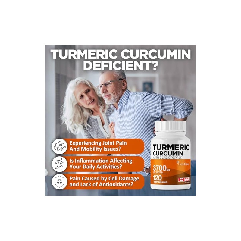 Cúrcuma con Pimienta Negra Cellugreen 3,700 mg | Alta Potencia, Antiinflamatorio