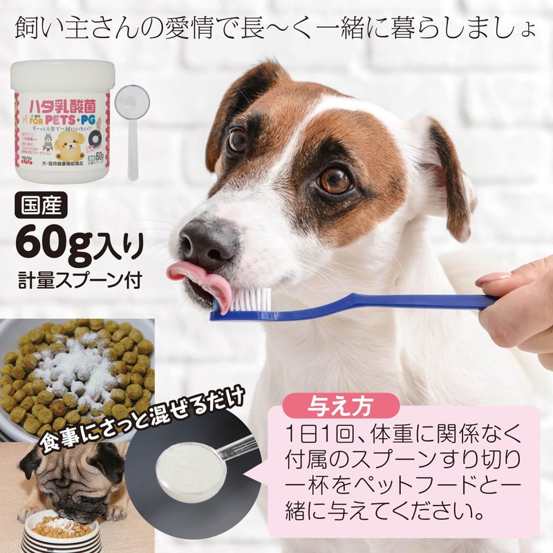 【愛するペットのための乳酸菌】ハタ乳酸菌 FOR PETS +PG 愛犬と愛猫の膝関節のサポートのため軟骨成分・プロテオグリカンと非変性Ⅱ型コラーゲンを配合した最強のサプリです。