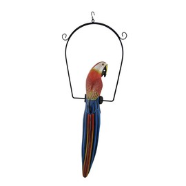 Red and Blue Tropical Macaw Parrot on Perch Hanging Statue 23 In.