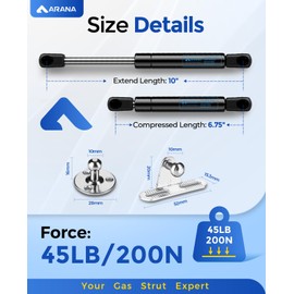 ARANA Gas Struts 10 inch 45lb/200N, 10" Truck Tool Box Shocks, Lift Support Spring Strut for Weather-Guard/Husky/USW/Delta Toolbox Lid RV Cabinet Door Boat Replacement Parts, 2 Pcs