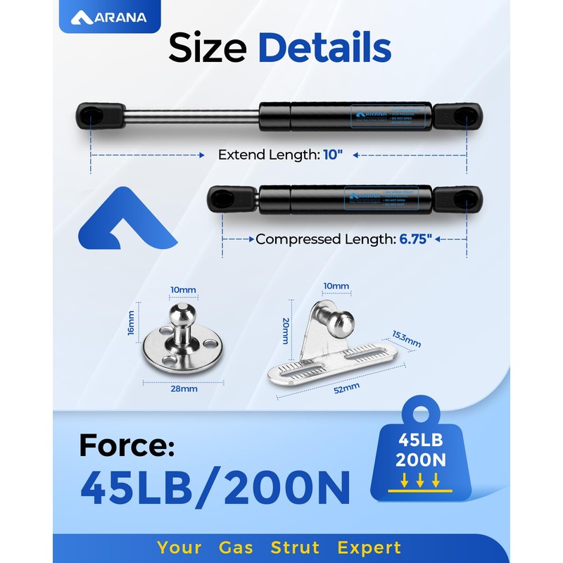 ARANA Gas Struts 10 inch 45lb/200N, 10" Truck Tool Box