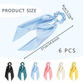 SYEYCW 6 Pcs Elastic Hair Band, Ribbon Hair Ties, Satin Bowknot Elastic Hair Bands, Colorful Solid Hair Scarf Scrunchies for Hair Tie, Fashion Ponytail Holder Sweet Hair Accessories for Women