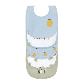 LÄSSIG Baby Toddler Bib Set (5 Pieces) Velcro Cotton Waterproof / Value Pack Bib Happy Fruits Lemon