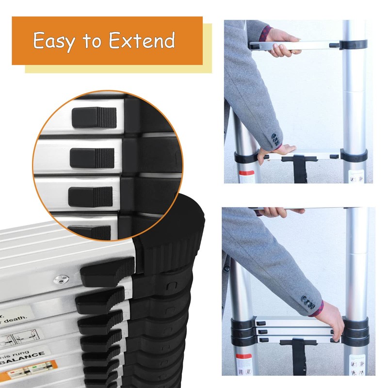 20.3ft Extension Ladder with 2 Detachable Hooks, Aluminum Telescoping Folding