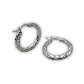 Women 925 Sterling Silver 24mm Greek Key Round Creole Hoop Earring, Clip-on Genuine Silver New Pairs