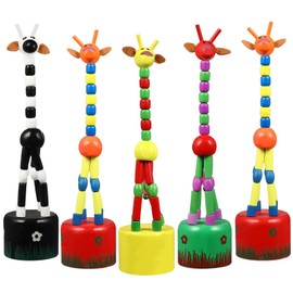 STOBOK 5Pcs Giraffe Finger Puppets, Wooden Giraffe Toys Colorful Cartoon Giraffe Thumb Push Puppets Standing Swing Animals Toys for Kids Toddlers Party Favors, Random Style