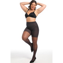 ZUMIY Women’s Plus Size Control Top Tights 15 Denier, Durable Semi Opaque Pantyhose, High Waist Ultra-Soft Touch Stretchy Opaque Control Tights (UK, Alpha, One Size, Plus, Tall, Black)