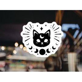 Magical Cat Sticker 5-inch - Moon Phases Decal Black with Crescent Witchy Vinyl Lover Gift Boho Decor 2-Pack Stickers CCSTICKER01637