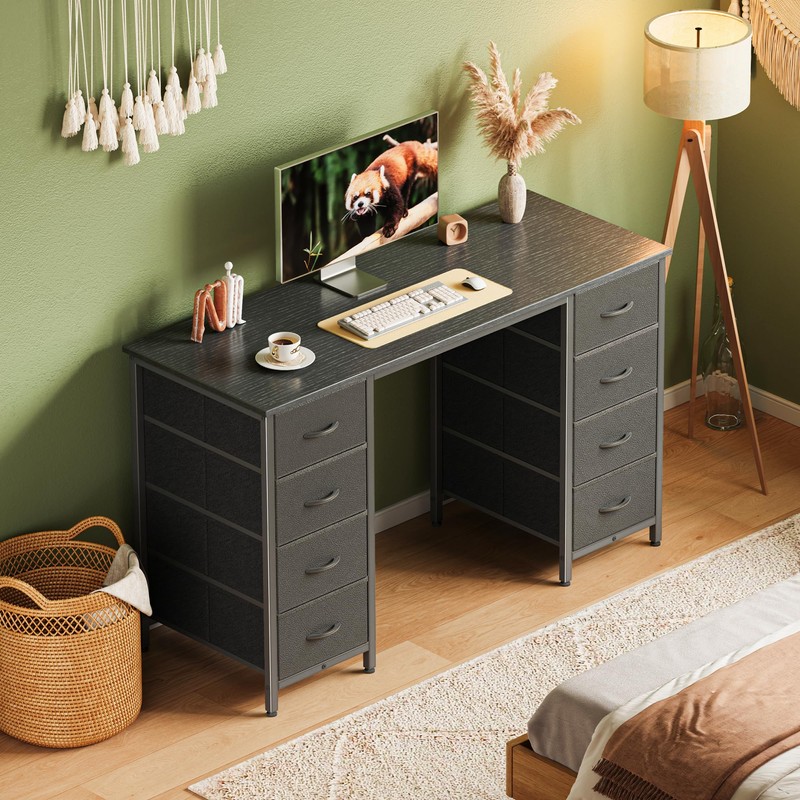 Huuger 47 Inch Computer Desk with 8 Fabric Drawers, Office