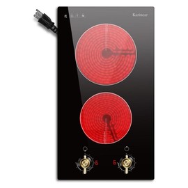 Karinear Portable Electric Cooktop with Knob Control Countertop & Built-in,with 9 Heating Level, child safety lock,Over-Temperature Protection Portable Double Electric stove top - Color: White Knob