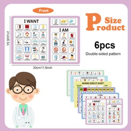 Fuyoooo 6 Pcs Communication Boards for Non Verbal Adults 11.81 x 8.27'' Colorful Picture Symbol Communication Cards Speech Tool for Autism Aphasia Stroke Patients Hospital Care Use (Multi)