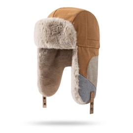 CLAPE Cold Weather Faux Fur Ear Flaps Hat Unisex Trapper Aviator Hats Trooper Ushanka Cap Snow Eskimo Hat, Khaki