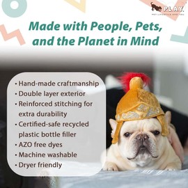 P.L.A.Y. Cute Plush Dog Toys - Mutt Hatter Themed Durable Squeaker Chew Toy, Great for Puppies & Small, Medium, Large Dogs - Machine Washable, Recycled Materials, 2-in-1 Toy & Dog Hat (Gladiator Hat)